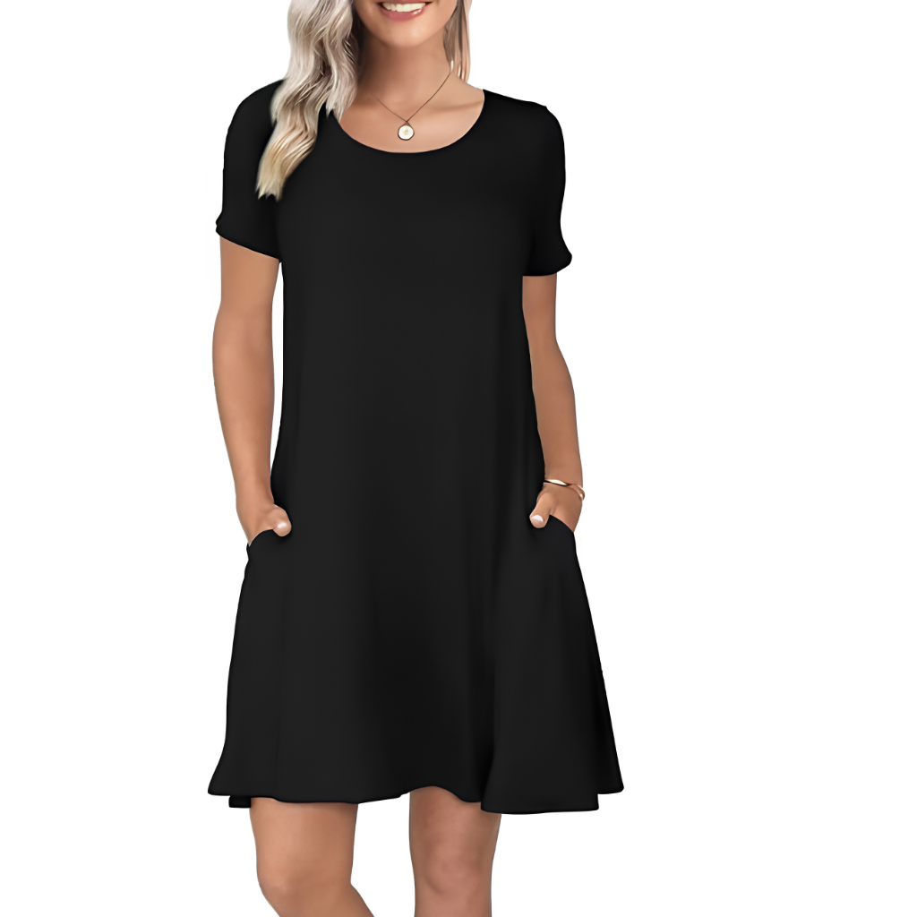 Short Sleeve Casual Summer Dress With Pockets For Women