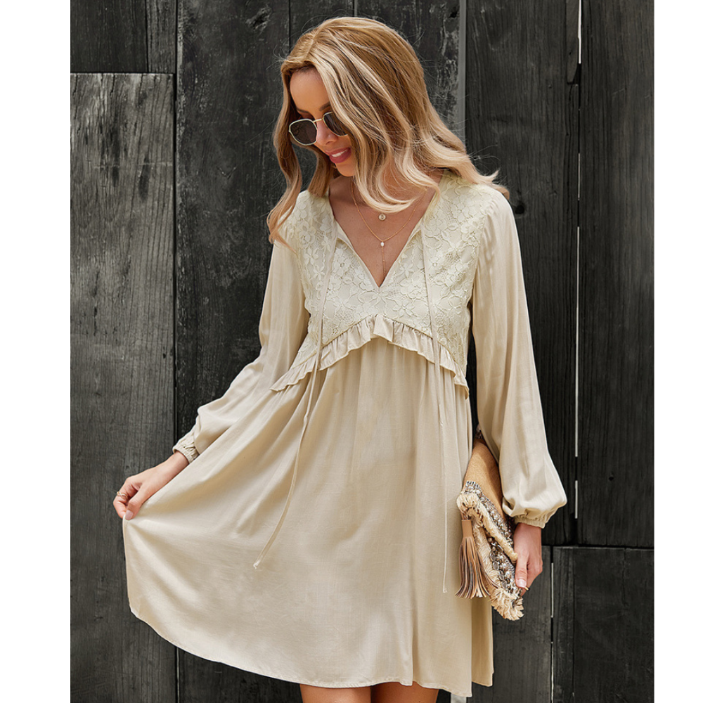 Women’s Casual Long Sleeves V Neck Mini Dress-My Comfy Blouse