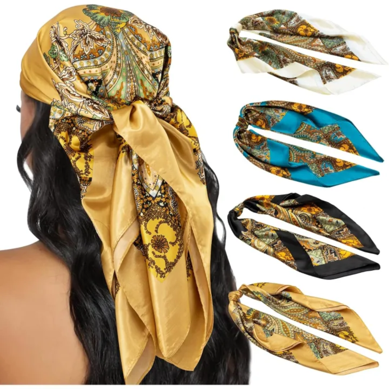 4 Pieces Square Bandana Hair Wraps For Women