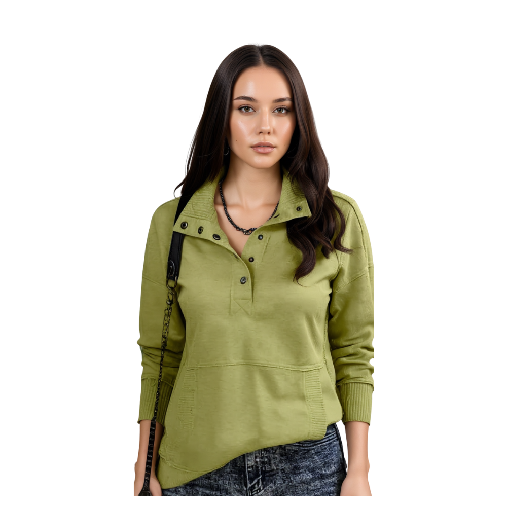 Women Lightweight Long Sleeve Button Loose Pullover Sweatshirt