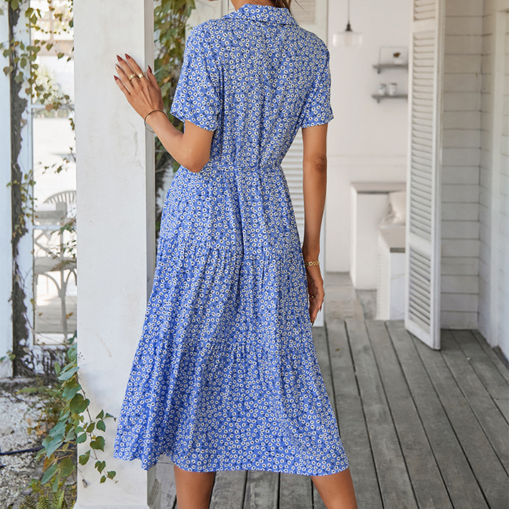 V-Neck Waist Belt Floral Print Maxi Dress-My Comfy Blouse