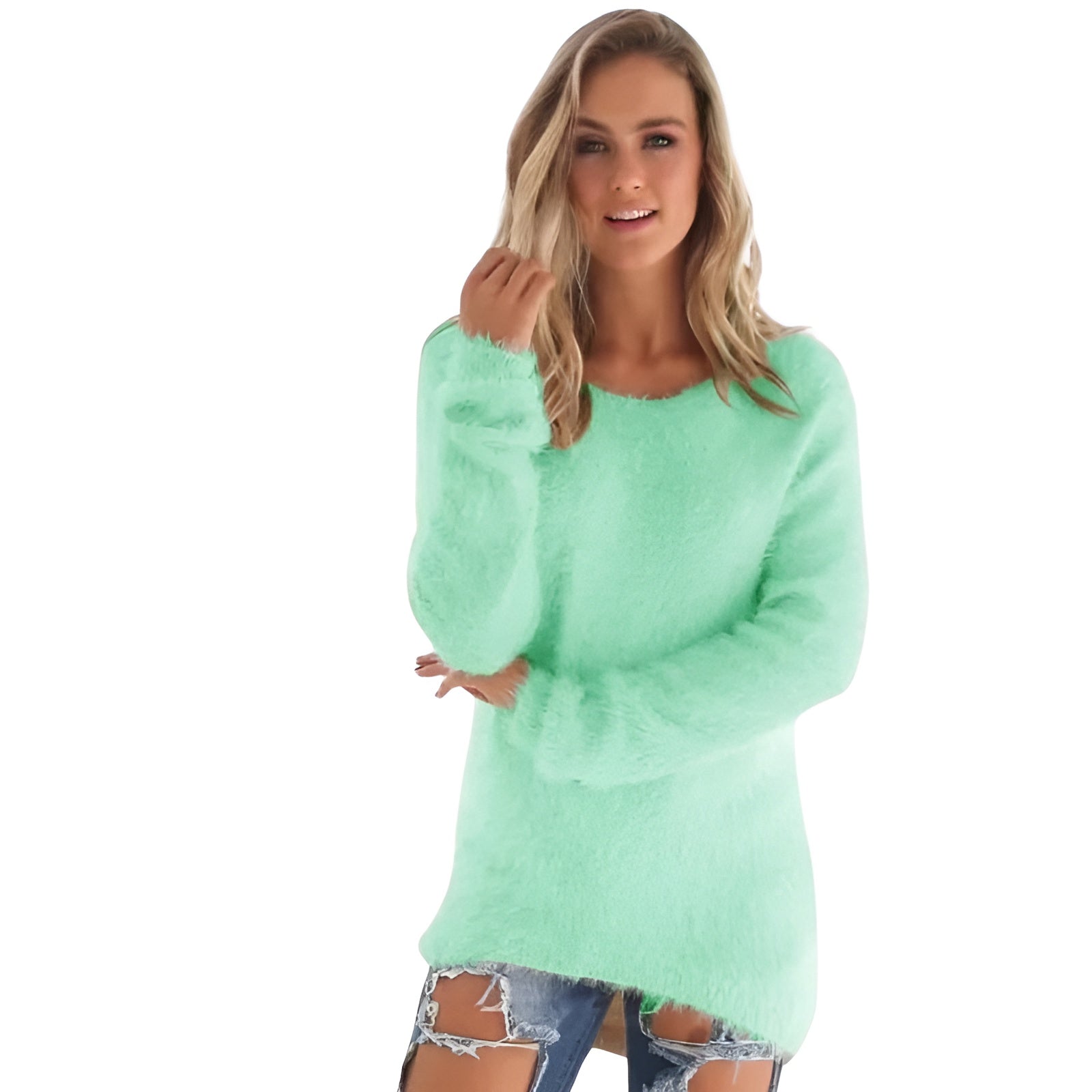 Long Sleeve Fuzzy Pullover Sweater-My Comfy Blouse