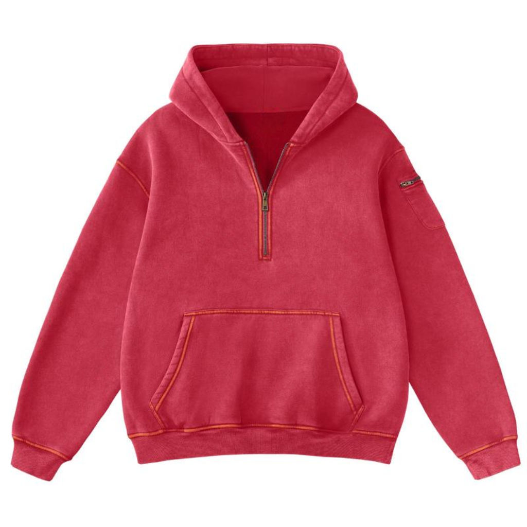 Vintage Design Half Zip Oversized Hoodie For Women