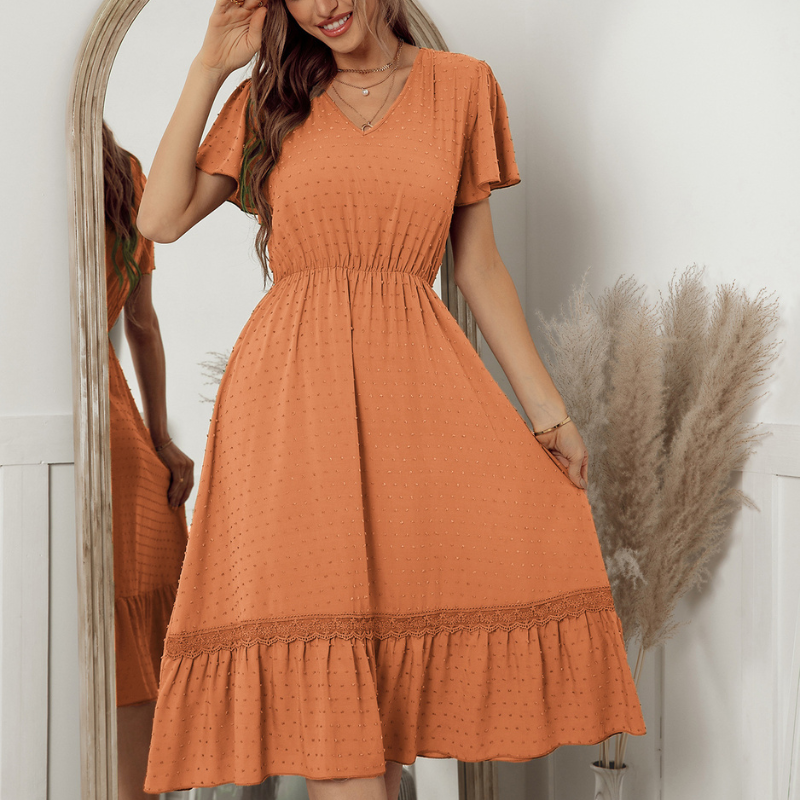 Ruffled Laced Hem Dot Maxi Dress-My Comfy Blouse