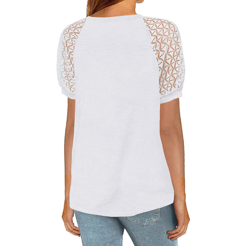 Laced Short Sleeves Blouse-My Comfy Blouse