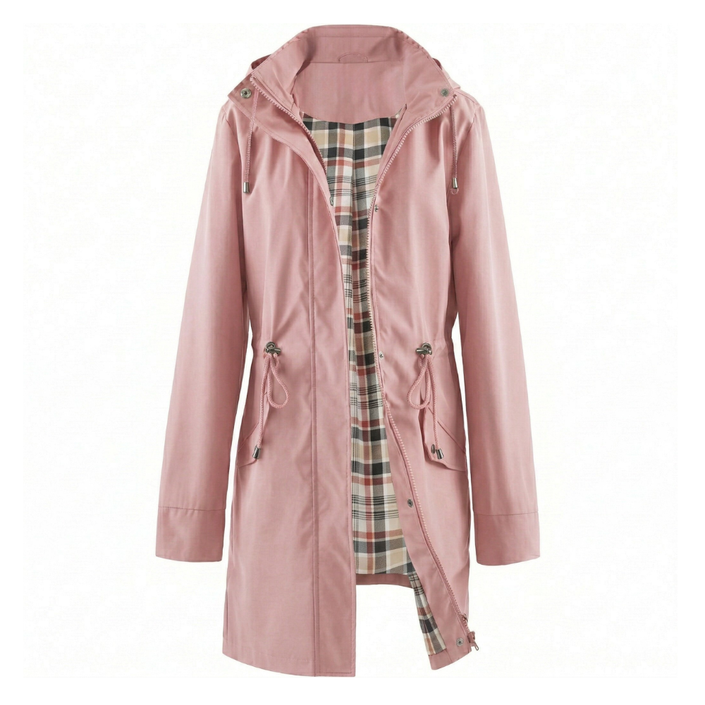 Hooded Trench Coat Waterproof Zip Up Drawstring Style For Women