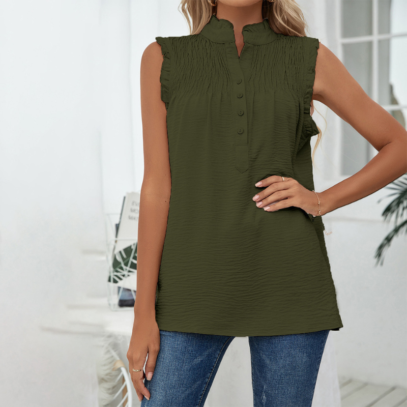 Semi-Casual Sleeveless Meridian Collar Blouse-My Comfy Blouse