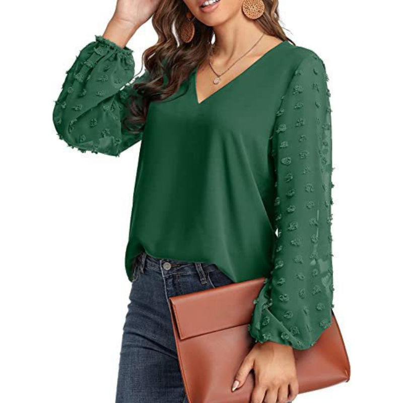 Semi-Formal V-neck Textured Sleeves Blouse-My Comfy Blouse