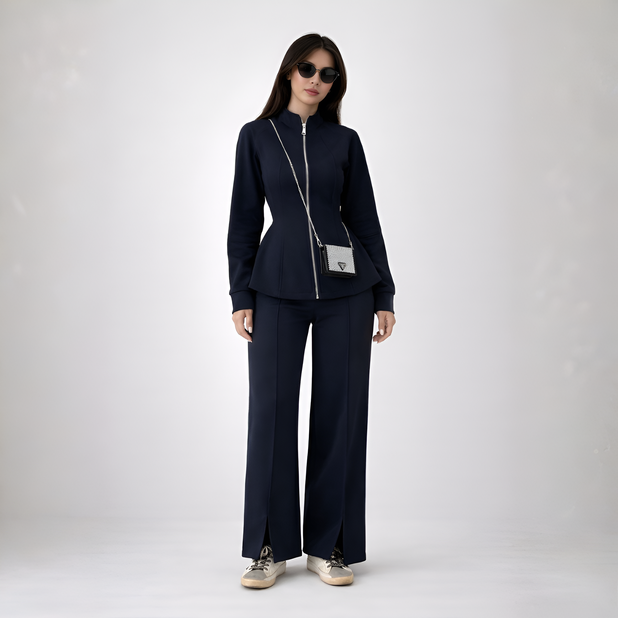 Two Piece Suit Set With Zip Up Jacket For Women