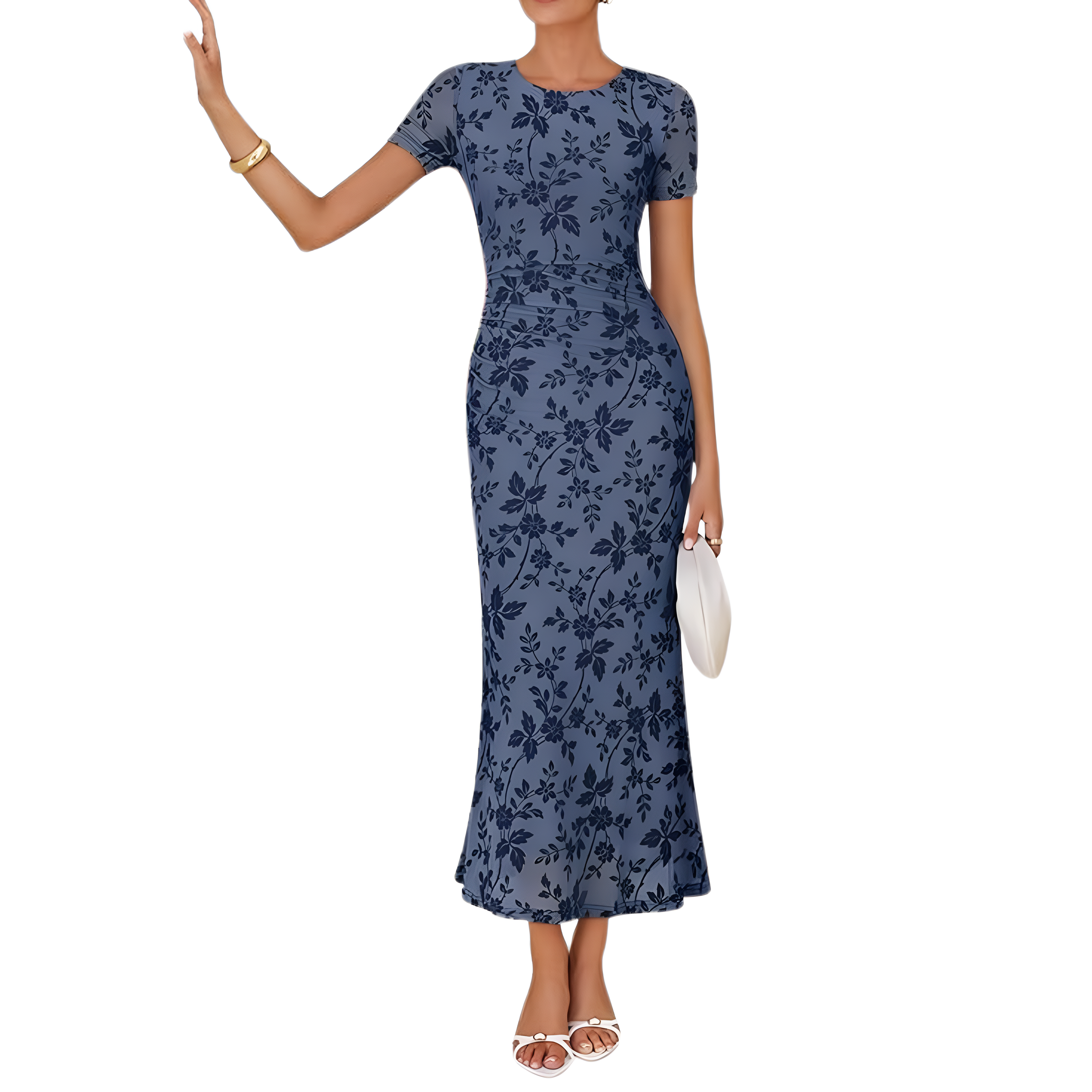 Summer And Floral Ruched Mesh Bodycon Maxi Dresses For Women