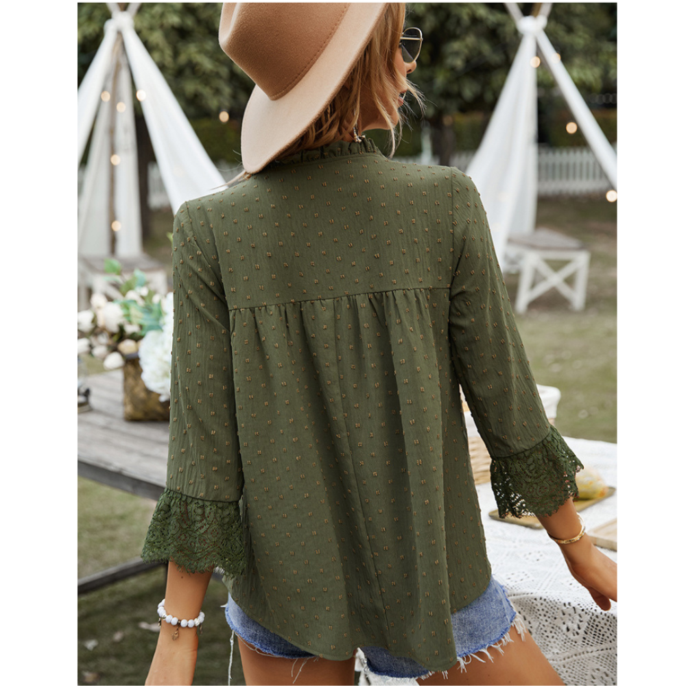 Solid V-Neck Chiffon Blouse-My Comfy Blouse