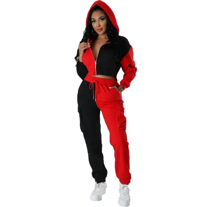 Two Tone Hooded Tracksuit Set-My Comfy Blouse