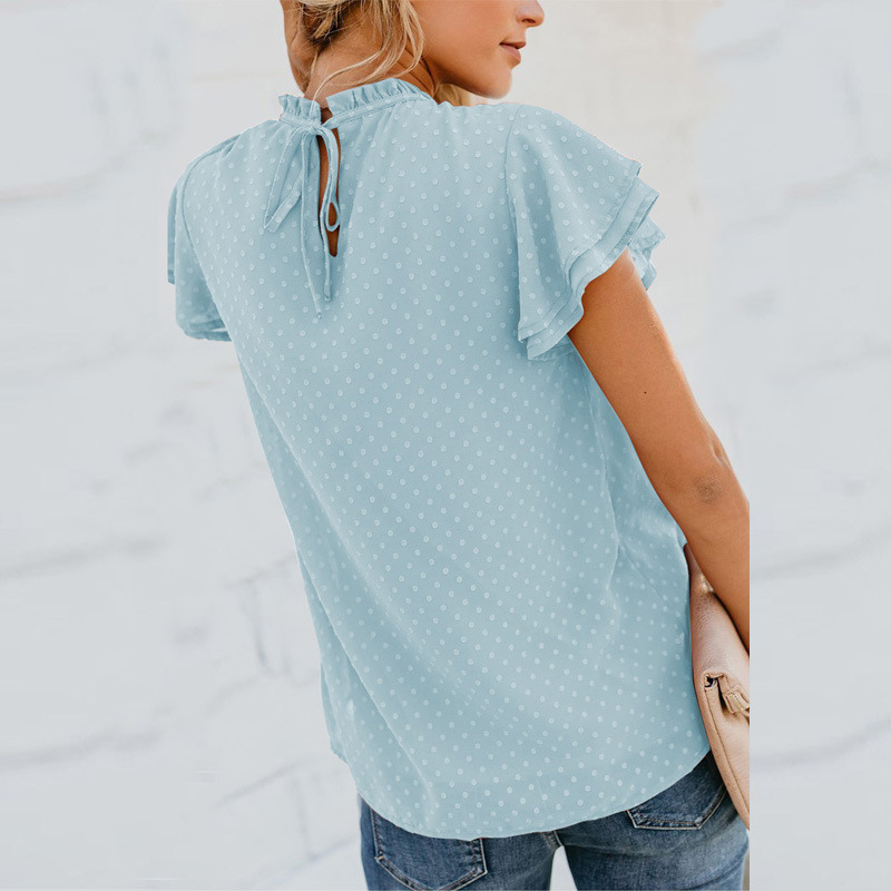 Flounce Cap Sleeves Dot Print Blouse-My Comfy Blouse