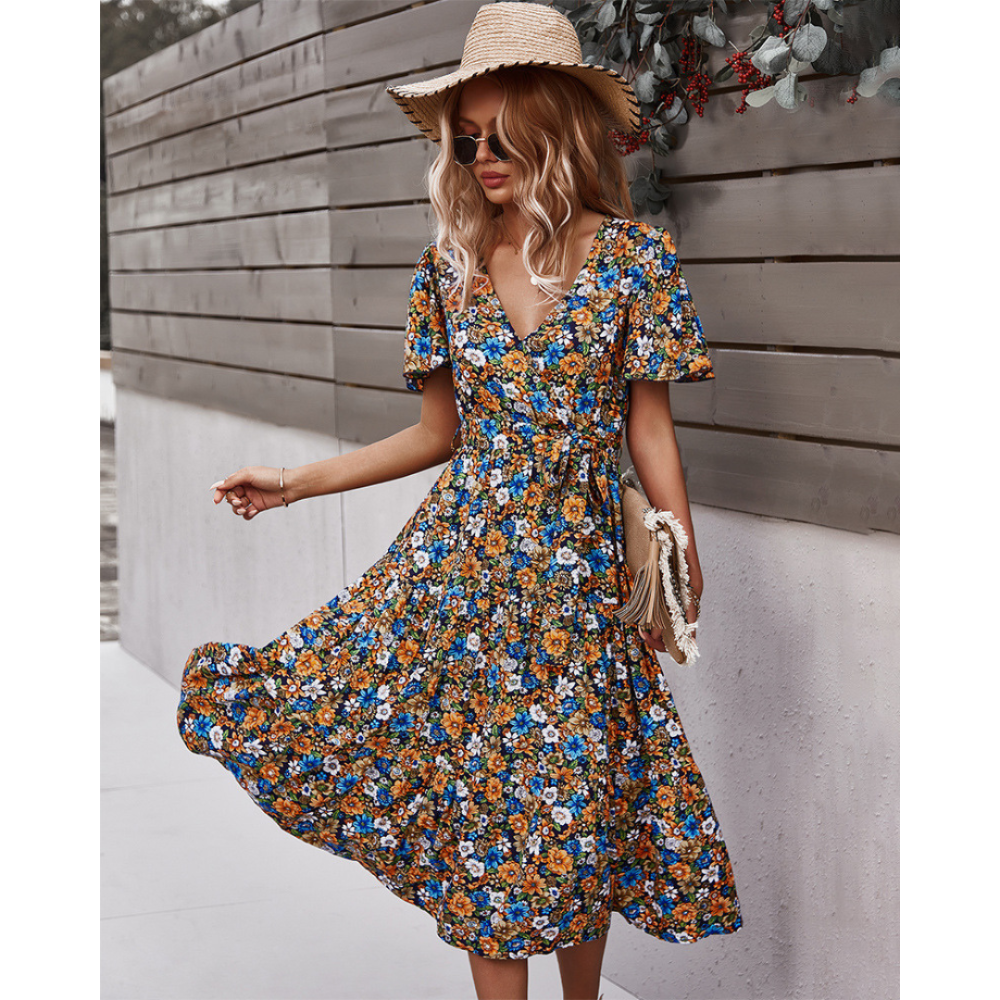 Women Floral Short Sleeve Printed Dress-My Comfy Blouse