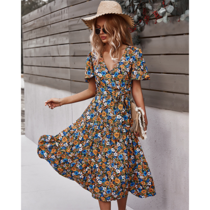 Women Floral Short Sleeve Printed Dress-My Comfy Blouse