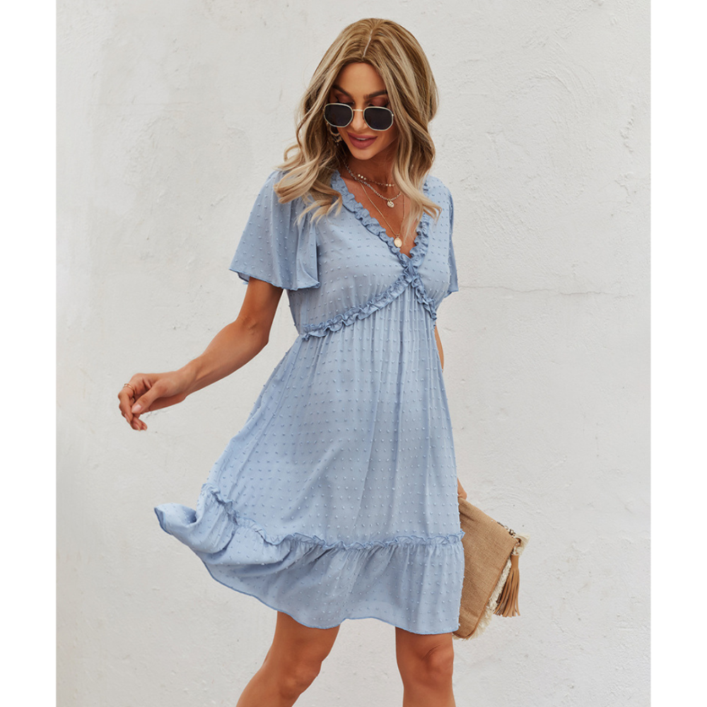 Boho Short-Sleeve Chiffon Dress-My Comfy Blouse