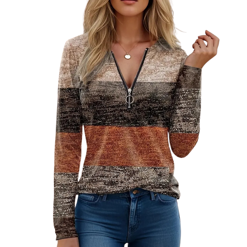 Quarter Zip Patterned Pullover-My Comfy Blouse