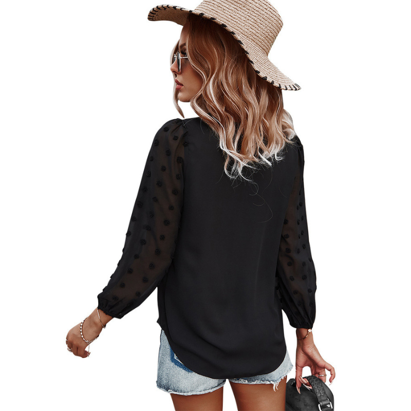 Textured Full Sleeves V-Neck Semi Formal Blouse-My Comfy Blouse