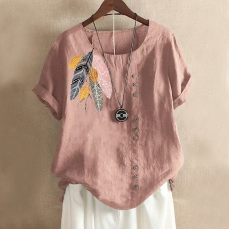 Dreamcatcher Patch Button Summer Blouse-My Comfy Blouse