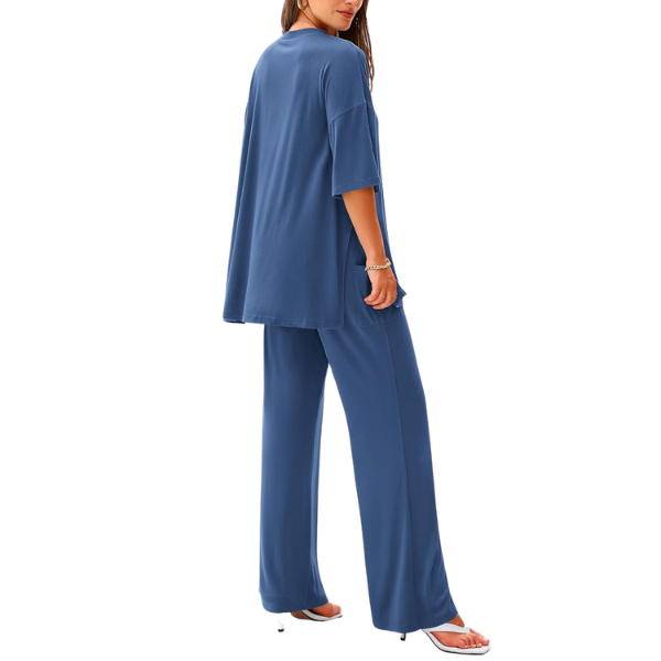 2 Piece Summer Lounge Set With Short Sleeve Top And Pants For Women