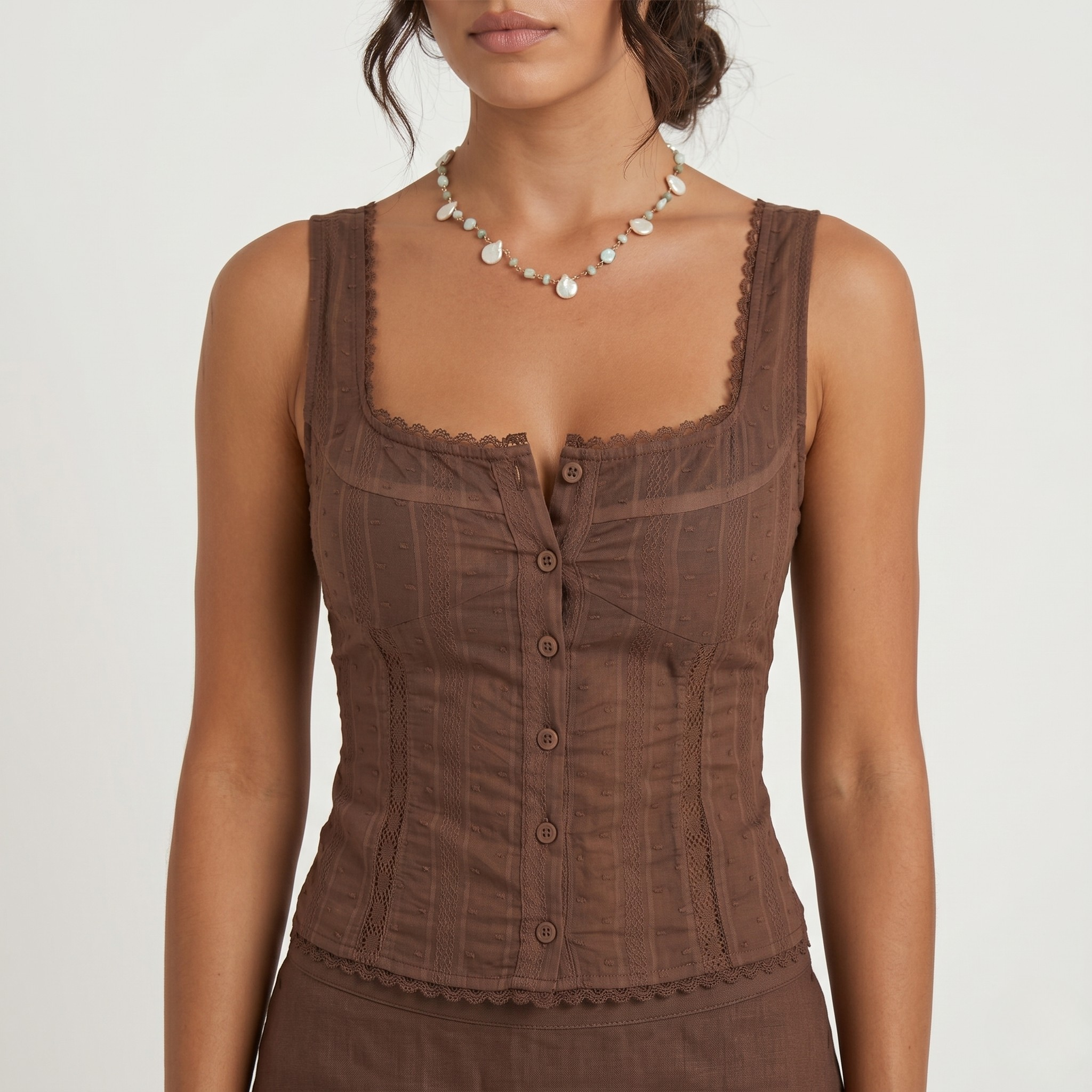Textured Patchwork Lace Trim Summer Tank Top For Women