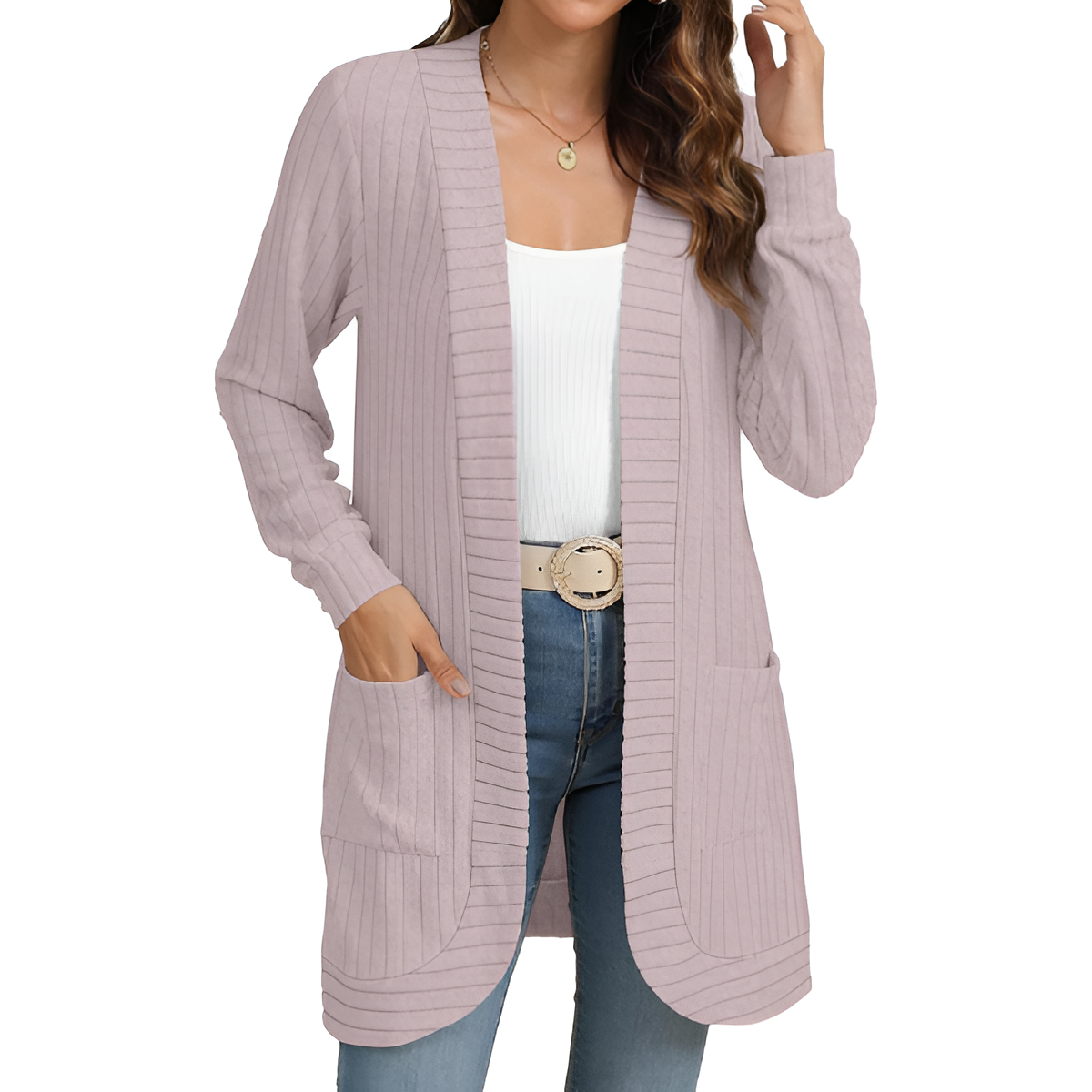 Women Long Sleeve Open Front Cardigan Casual Lightweight Long Cardigans Loose Knit Outwear with Pockets