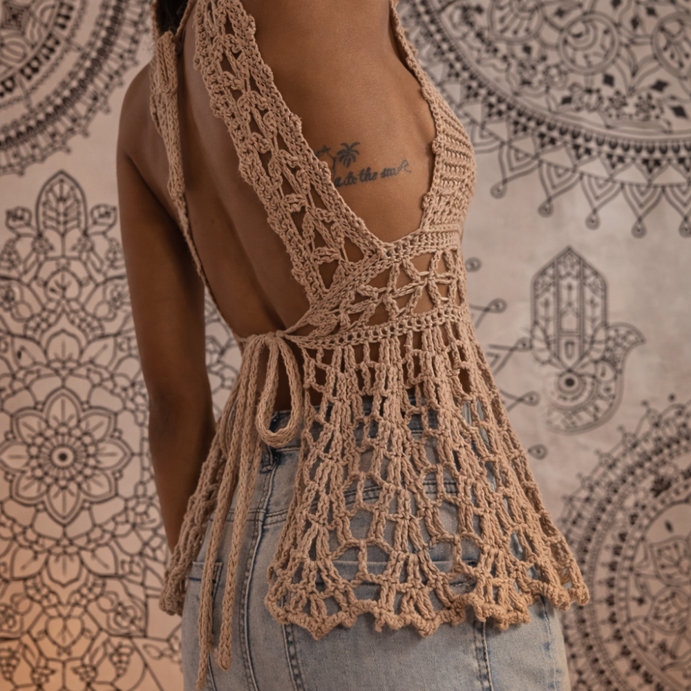 Crochet Peplum Top Pattern With Floral Waistband And Flared Hem