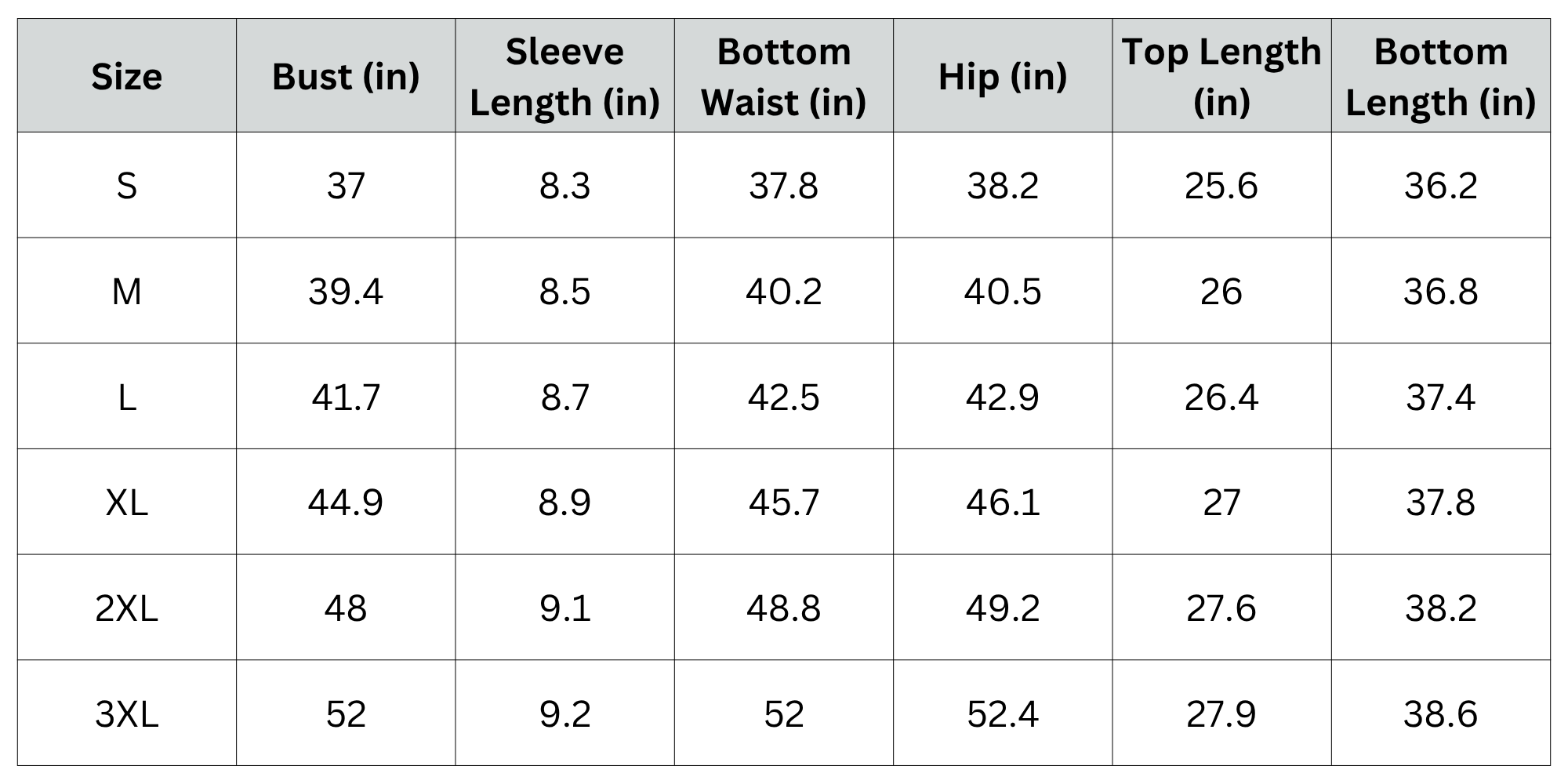 Size Chart