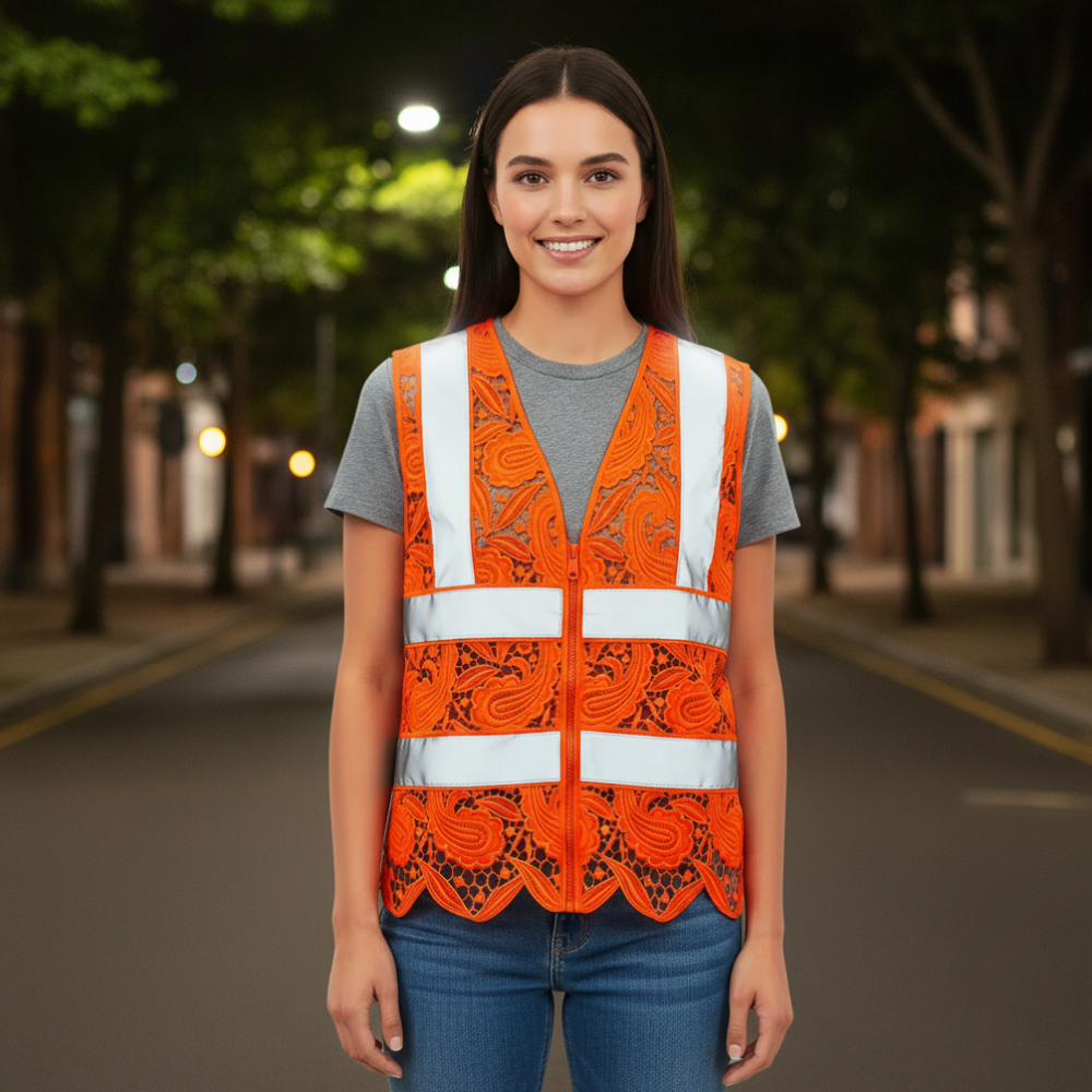 Lace Reflective Vest With Zipper