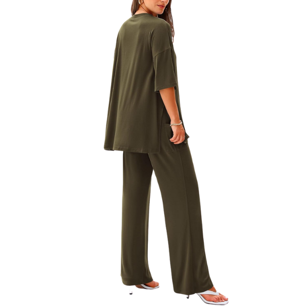 2 Piece Summer Lounge Set With Short Sleeve Top And Pants For Women