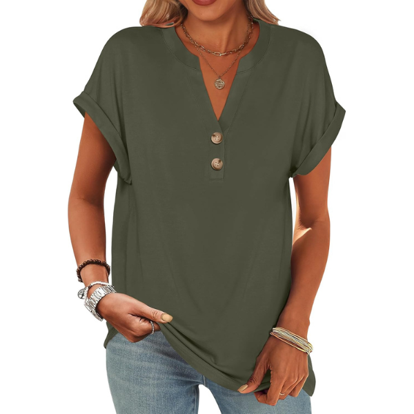 Womens Short Sleeve Henley Tops V Neck Dressy Casual Blouses Summer Trendy Tee Shirts 2026 Vacation Fashion Clothes