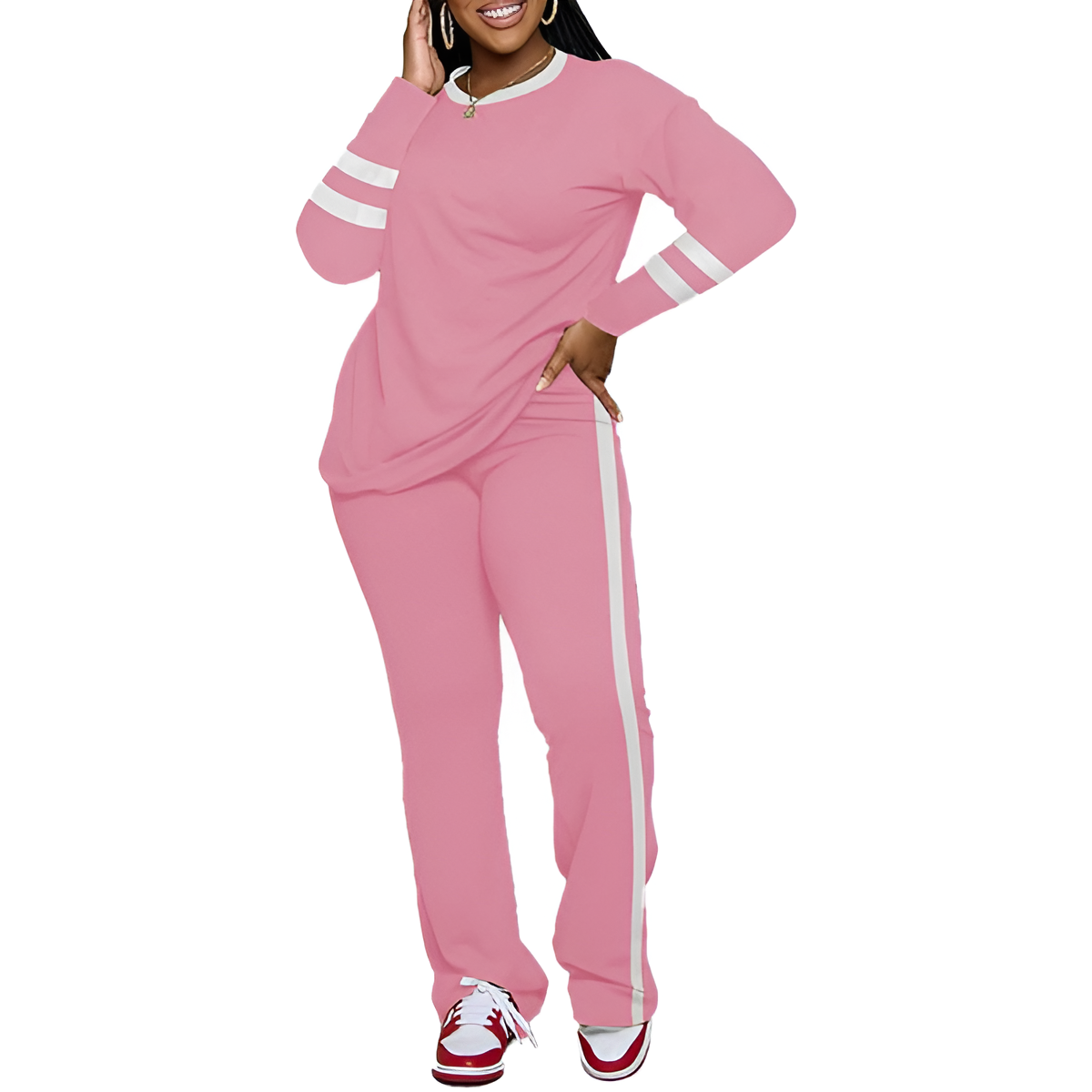 Two Piece Lounge Sets For Women With Long Sleeve Casual Top And Flare Pants