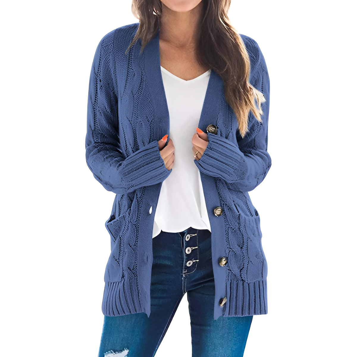 Cable Knit Button Front Open Cardigan