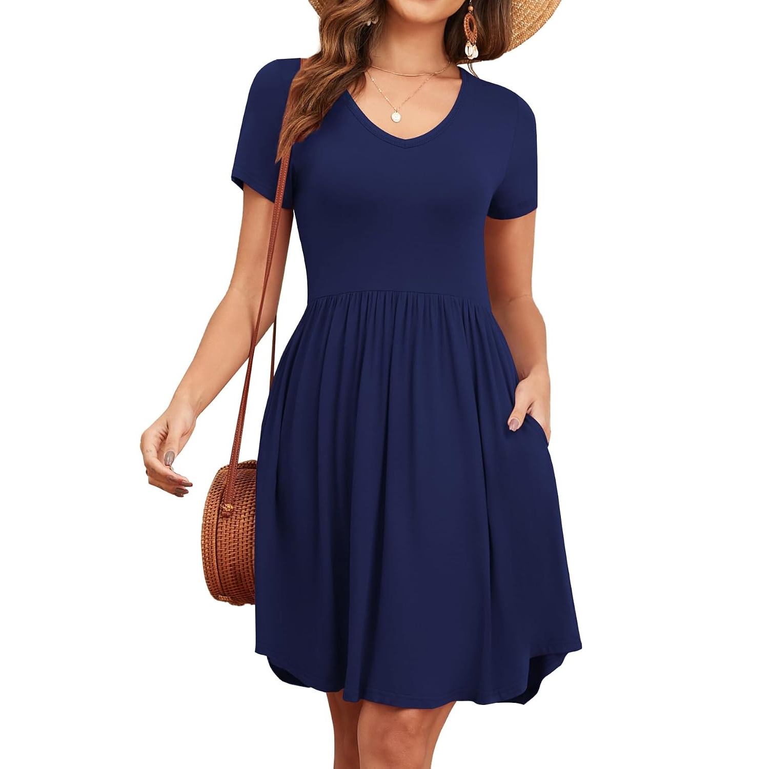 Summer Short Sleeve Loose Fit Dress With Pockets