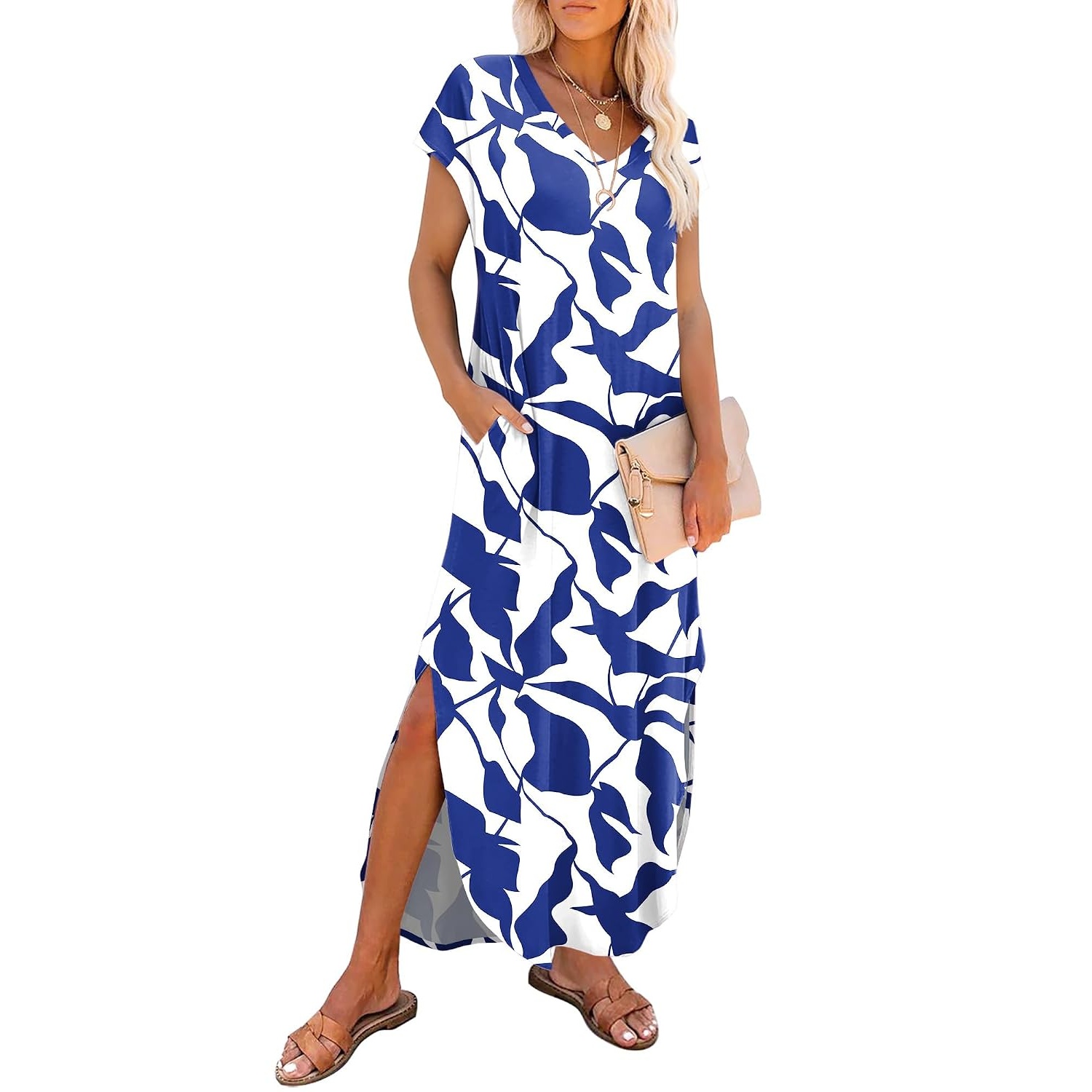Summer Sundress Cap Sleeve ,Maxi Dress With Pockets For Women