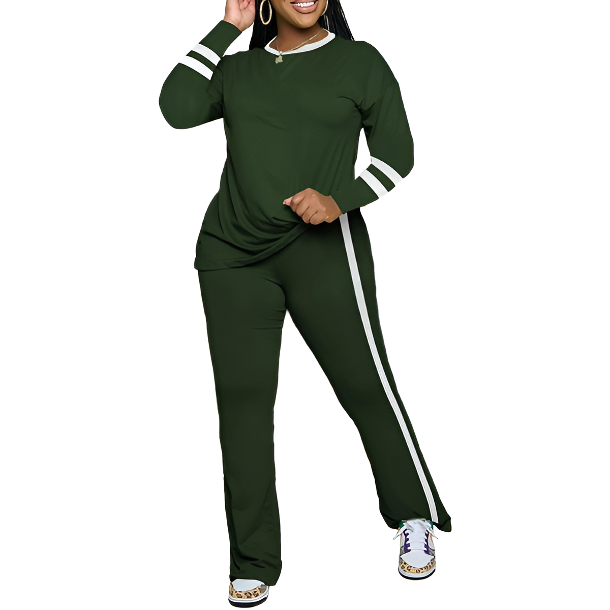 Two Piece Lounge Sets For Women With Long Sleeve Casual Top And Flare Pants