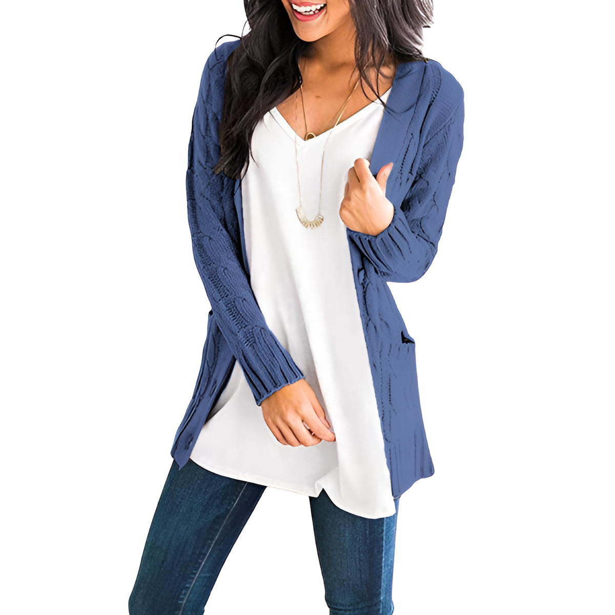 Cable Knit Button Front Open Cardigan