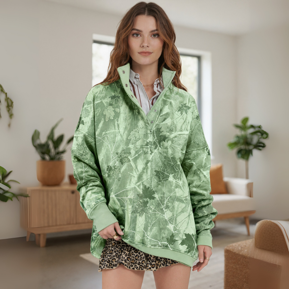 Oversized Fall Maple Leaf Camo Hoodie For Women
