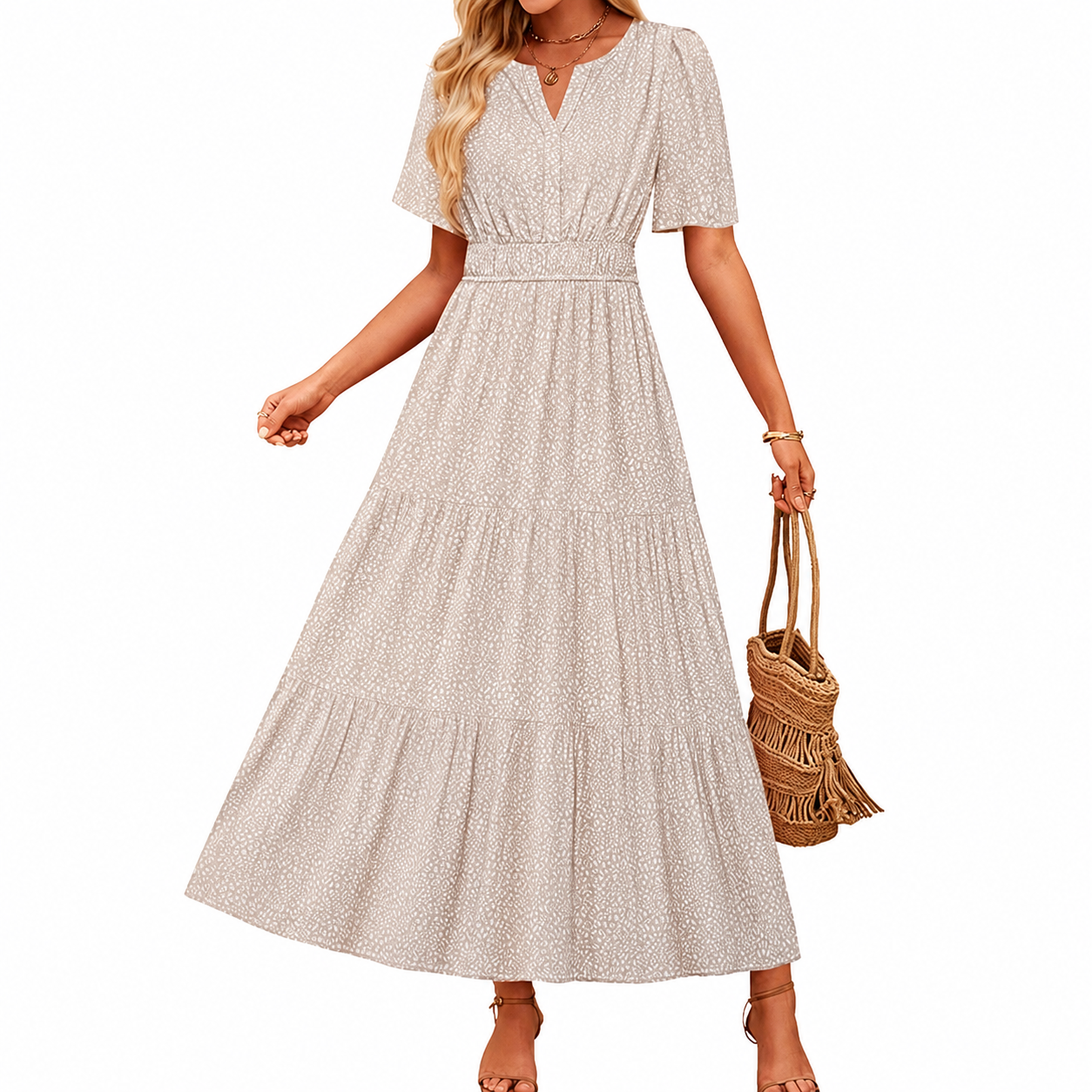 Summer And Spring Floral Casual V Neck Maxi Dresses For Women