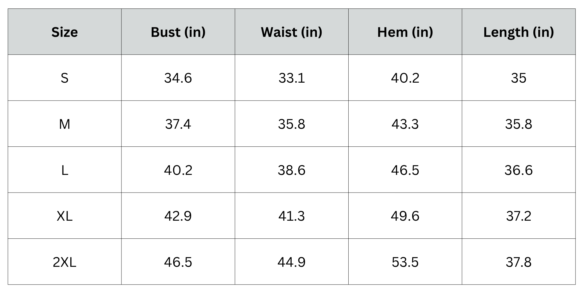 Size Chart