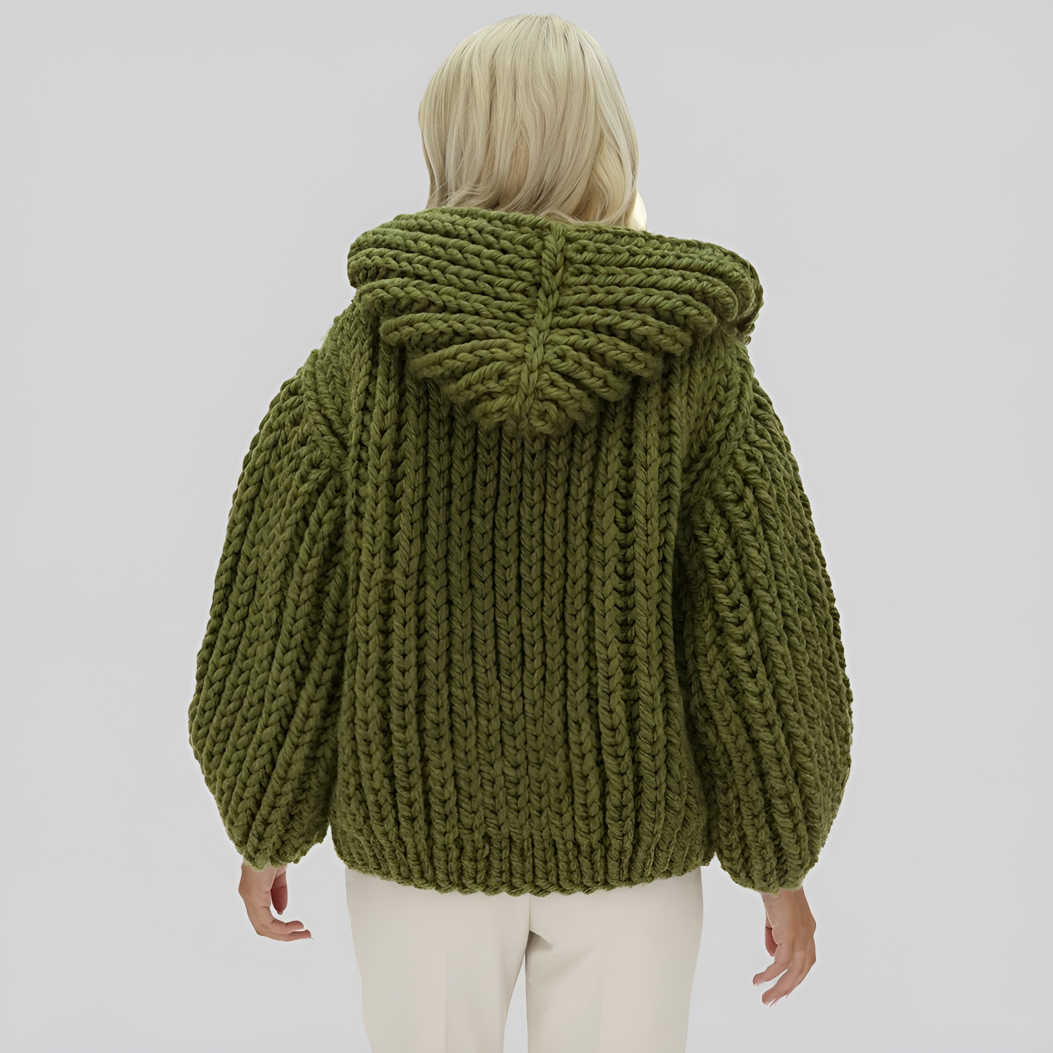 Oversized Cable Knit Hooded Open Front Cardigan For Women