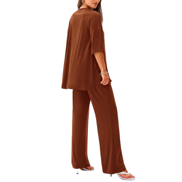 2 Piece Summer Lounge Set With Short Sleeve Top And Pants For Women