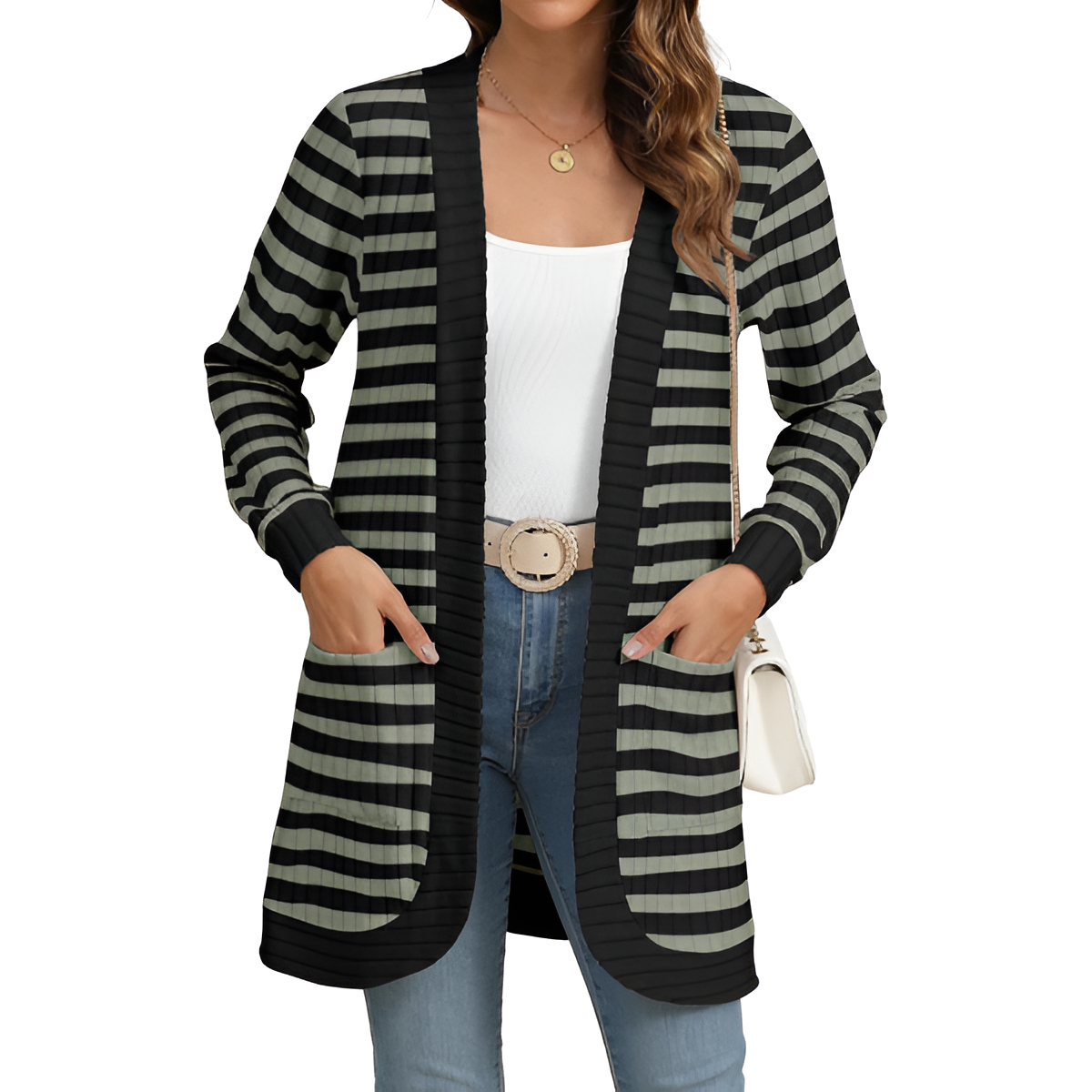 Women Long Sleeve Open Front Cardigan Casual Lightweight Long Cardigans Loose Knit Outwear with Pockets