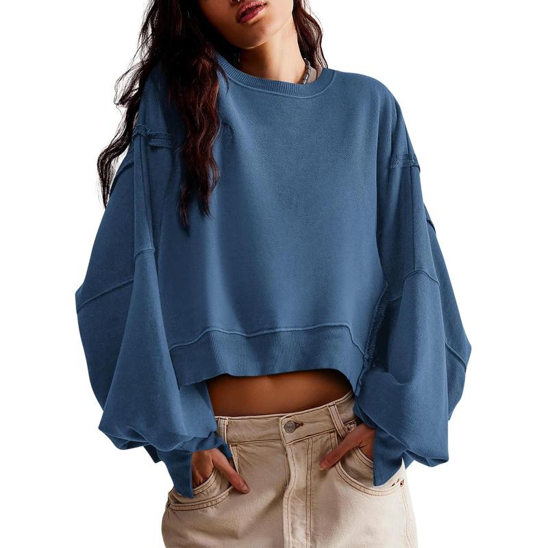 Casual Loose Crop Top Long Sleeve Sweatshirt For Women