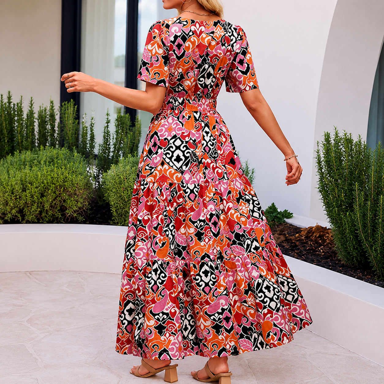 Summer And Spring Floral Casual V Neck Maxi Dresses For Women
