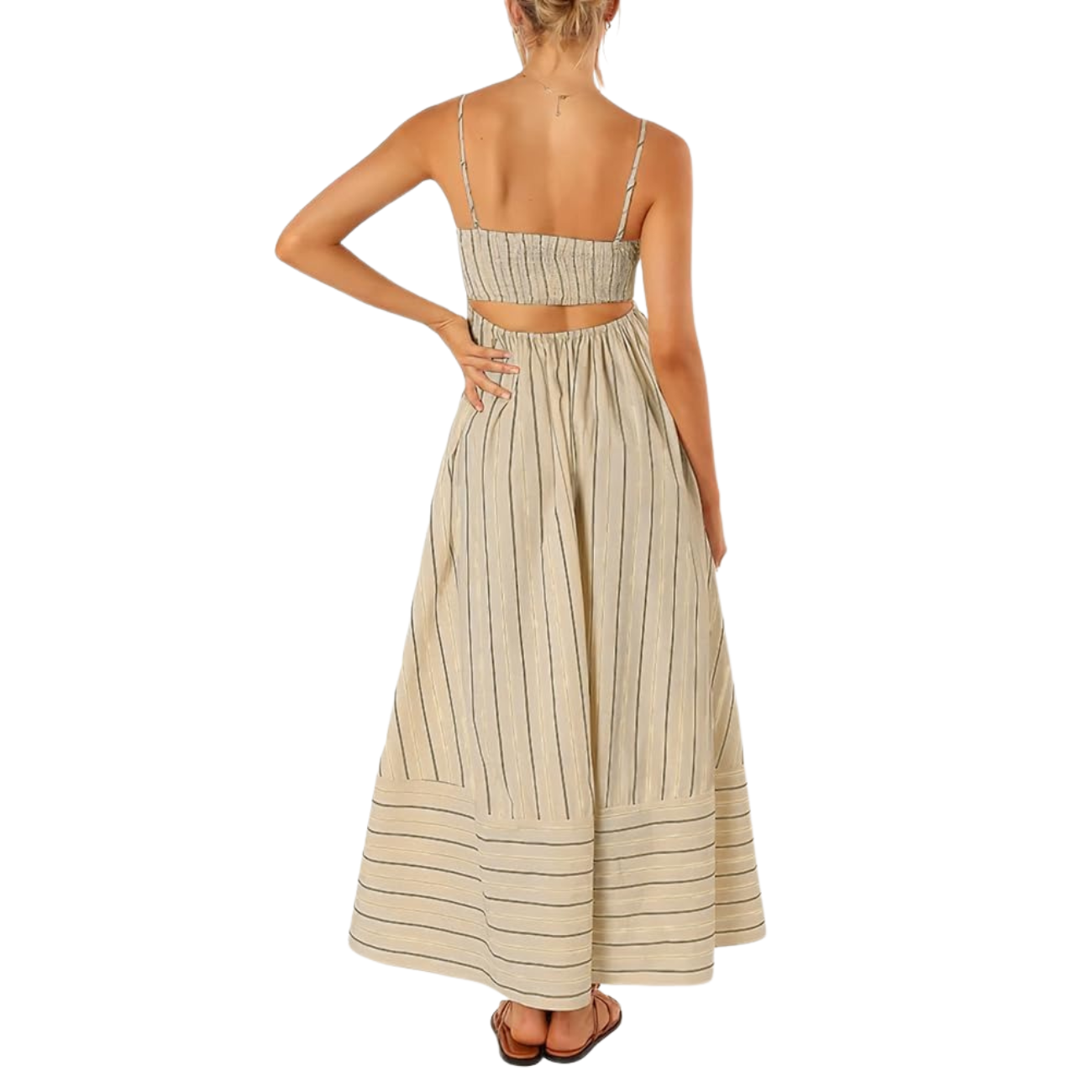 Striped Smocked Spaghetti Strap Maxi Dress For Women