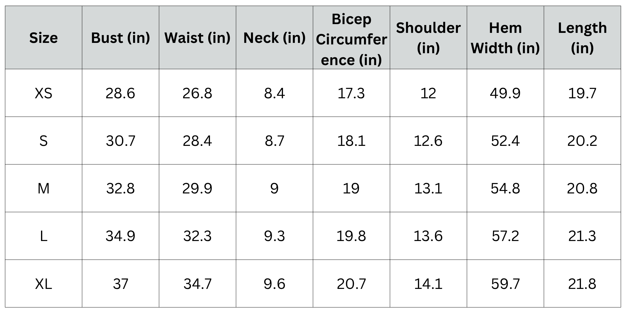 Size Chart