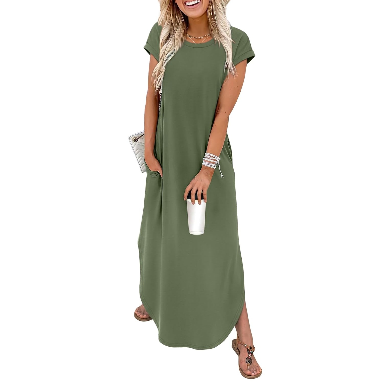 Casual Summer Maxi Dress With Cap Sleeves And Pockets For Women