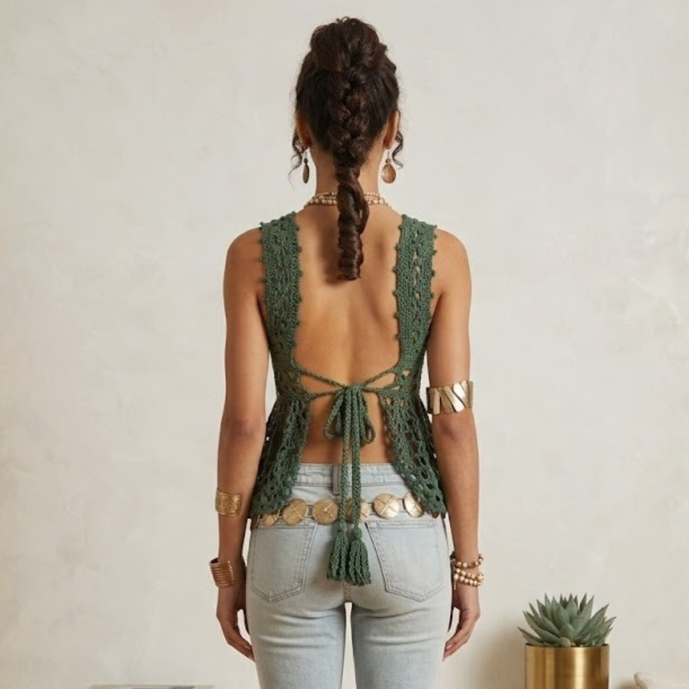 Crochet Peplum Top Pattern With Floral Waistband And Flared Hem