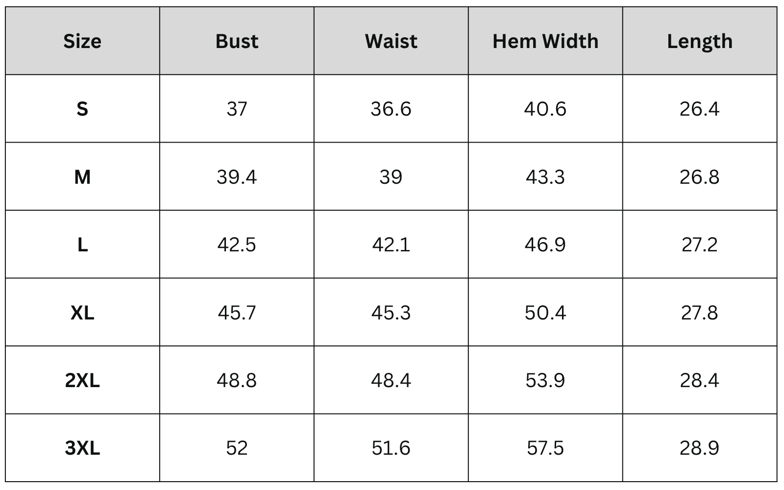 Size Chart